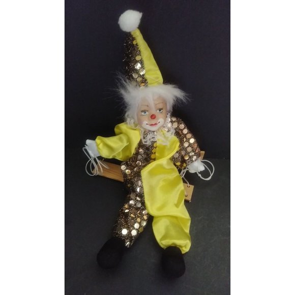 Vintage 6" Hard Plastic Face Mardi Gras Renaissance Clown Jester on a swing - Picture 7 of 10